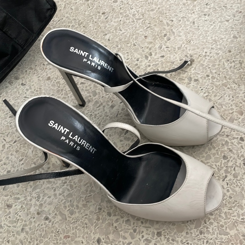 White leather Saint Laurent platform pumps sandals 38.5